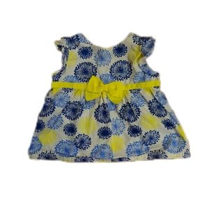 12 to 18 M Gymboree Tunic Short Sleeve Top Yellow Blue Front Bow Buttons on Back